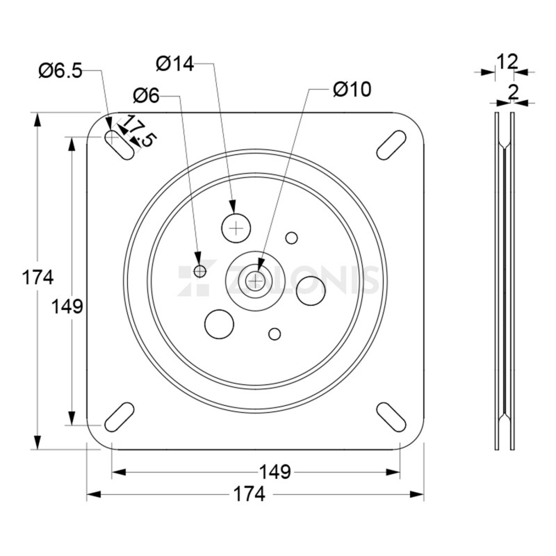 SWIVEL PLATE 174x174 / 80kg